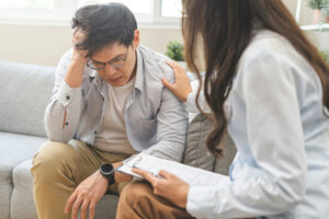 Therapist and client in one-on-one trauma therapy