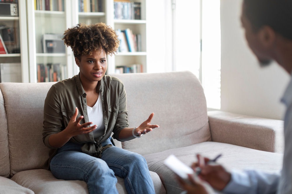 a woman with stimulant addiction attending individual therapy